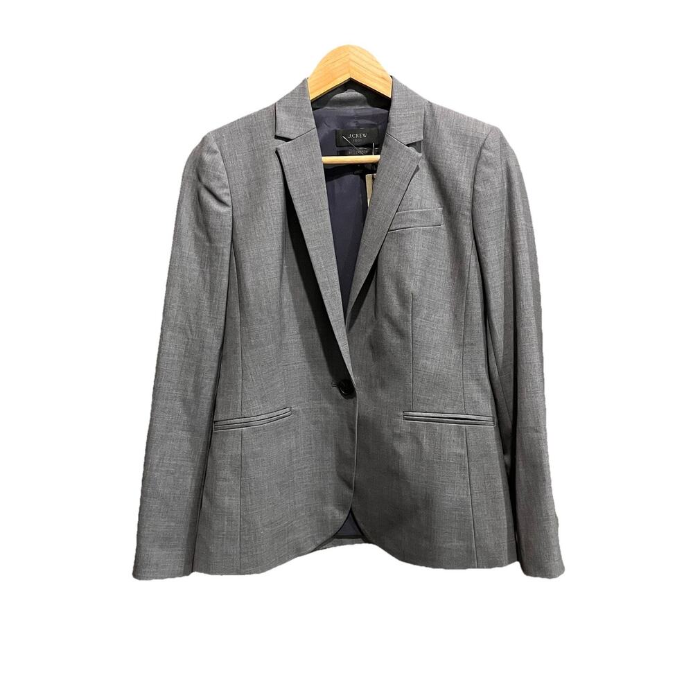 J. Crew 1035 Gray Bi-Stretch Wool Women's‎ Career Blazer Jacket Size 4